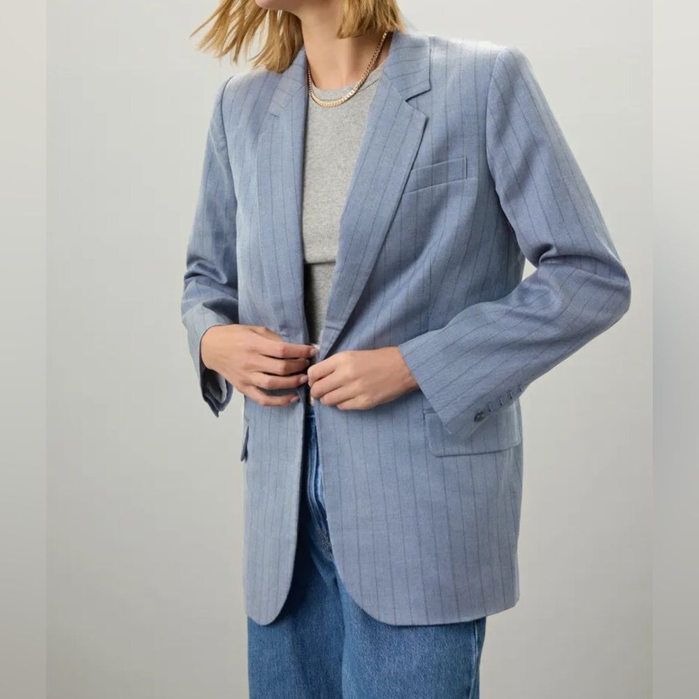 NWOT Madewell Pale Blue Pinstriped Essentials Oversized Blazer Size 0 Academia